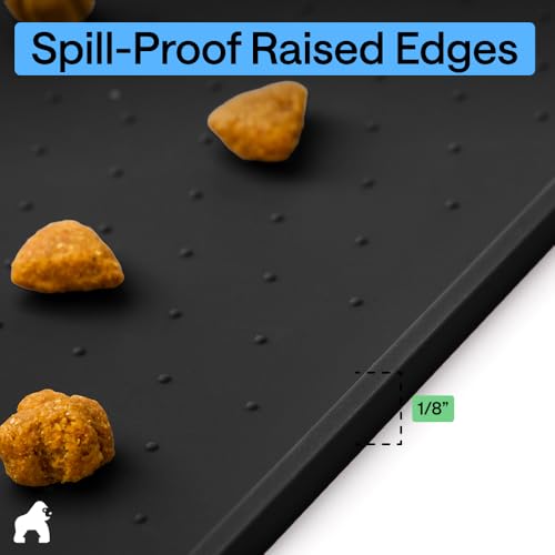 GORILLA GRIP Dog Food Mat, 100% Waterproof Silicone, 16x10 Black - color: Black, size: 16"l X 10"w