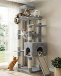 Heybly 64.2" Heavy-Duty Cat Tree for Large Cats with Wide Base HCT027W - color: Light Gray, size: 64.2 inch
