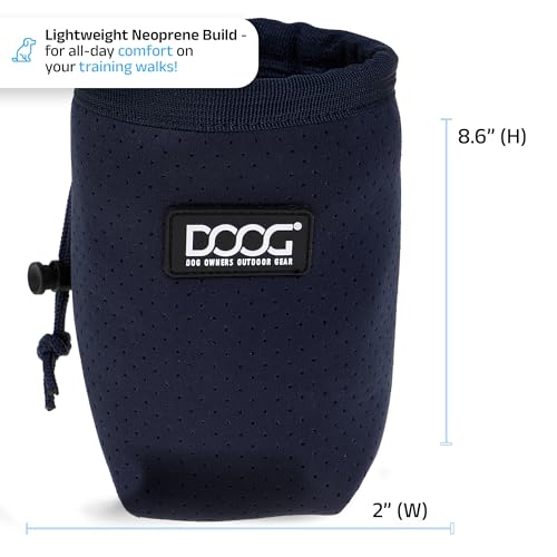DOOG Neosport Treat & Training Pouch - Lightweight Neoprene Dog Treat Bag with Drawstring Closure & Belt Clip - Compact Hands-Free Reward Holder - Navy - color: Navy Blue, size: Small