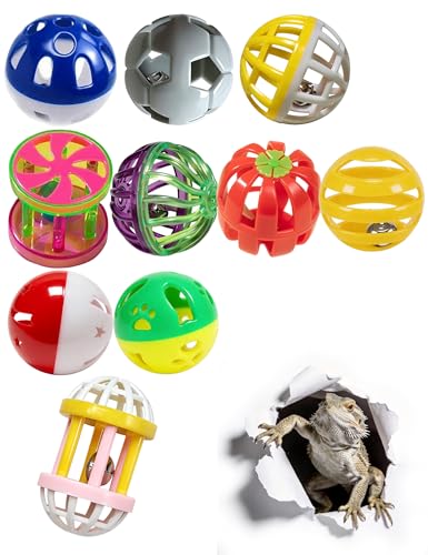 10-Pack Bearded Dragon Bell Ball Toys, Non-Toxic Hollow Enrichment Set