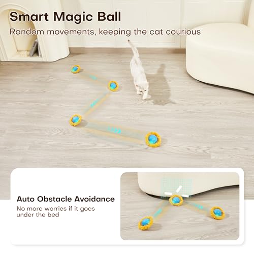 Potaroma Interactive Cat Toys, Fast Moving Ball in Play Mat, Automatic Motion Activated Ball Hide and Seek for Indoor Exercise Kicker, Animal Squeaky, 28 Inch Mat
