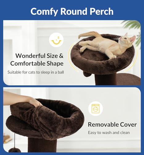Cat Craft 43" Short Plush Cat Scratching Post with Perch & Bed, Brown - color: Chestnut