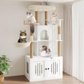 Cat Tree with Litter Box Enclosure, Multi-Level Cat Tower with Hidden Litter Box Furniture, Large Plush Top Perch, Sisal Scratching Posts, Cat Condo & Hammock for Indoor Cats, Living Room, Retro White - color: Retro White