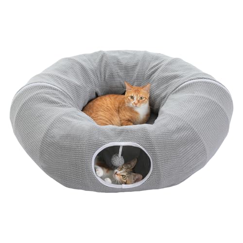 PEQULTI Grey Donut Cat Tunnel Bed Washable Plush Mat Multi for Small Pets - color: New Gray