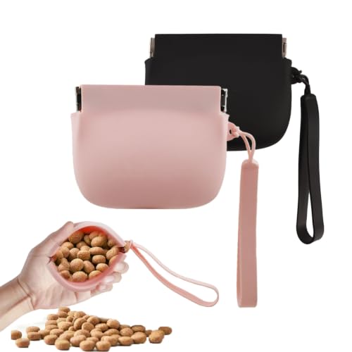 Silicone Dog Treat Pouch Portable Snack Pouch (Pink & Black) - color: Pink & Black