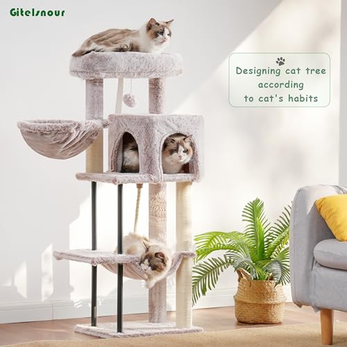 Gitelsnour Cat Tree, 43.3'' Cat Tower with Hammock for Kittens GCT004SMU - color: Muchroom, size: 43.3 inches