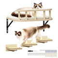 17" × 13" Large Cat Wall Shelves- Wall Climber Wooden Furniture Cat Shelf with Cushion and 3 Wide Perch Steps for Large Cats and Kittens Sleeping, Playing, Climbing