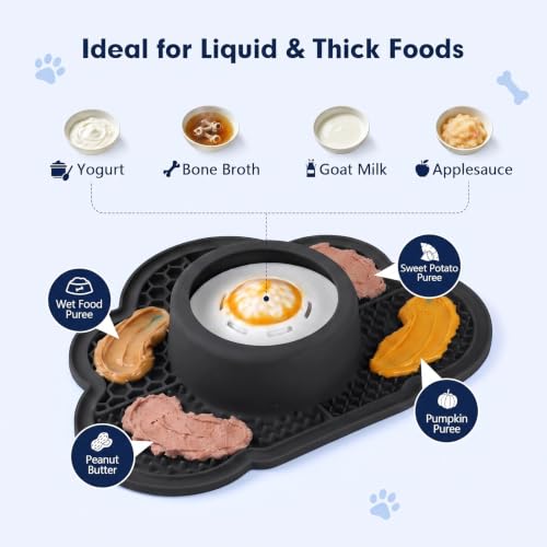 Anti-Slip Slow Feeder Dog Bowl and Lick Mat with Rolling Ball - color: Black