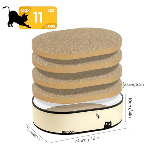 Conlun Oval Cat Scratcher Box with 4 Scratching Pads | Medium - color: Black Cat, size: 4 Pads-Cat Scratcher Box