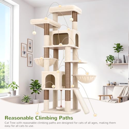 Globlazer 75in Tall Cat Tree Tower for Indoor Cats, F75B, Beige - color: Beige