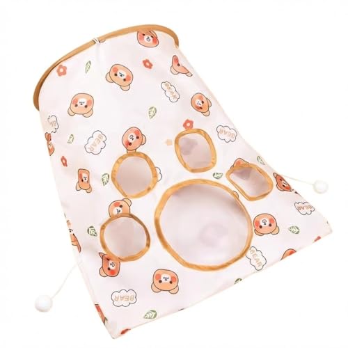 Interactive Cat Tunnel for Indoor Cats – Collapsible Cat Tube Toy with a Little Mouse & 7 Toy Ball Crinkle Sound Bag– Fun Peek Hole for Kittens, Puppies, Rabbits - color: E-Bear