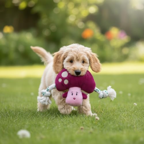 Green Sheep Puppy Plush Dog Toy, No Stuffing Squeaky Toy with Recycled Cotton Rope for Teething, Comfort and Gentle Play, Small Dogs and Puppies, Chew Toy, Mushroom - color: Mushroom