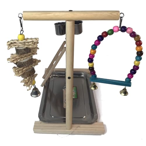 Hamiledyi Parrot Playground Bird Play Stand Play Gym with Feeder Cups,Swings, Ladder and Tray, Wood Parakeet Playground Outside Cage for Cockatiel Lovebird Budgie