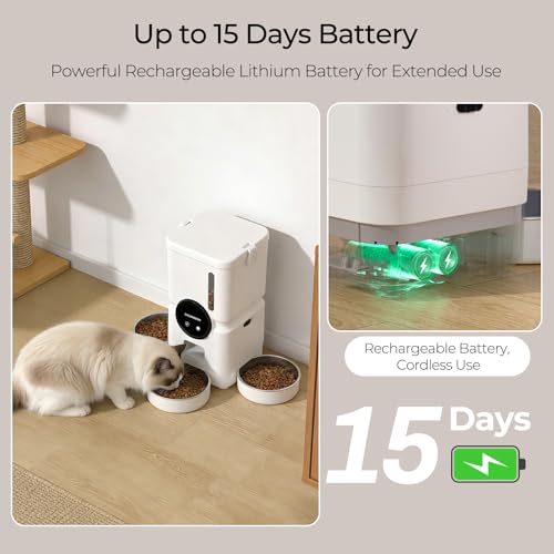 Automatic Cat Feeder for 3 Cats, 6L 2.4G WiFi Feeder, Slow Feed, Warm White - color: Warm White