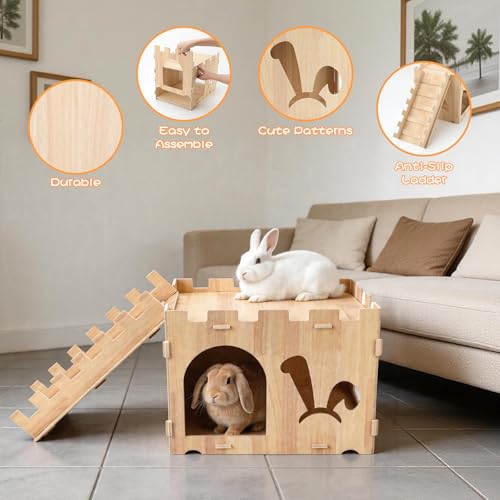 BWOGUE XL Wooden Rabbit Hideout Castle, Bunny House Wood for Small Animals - style: Modern