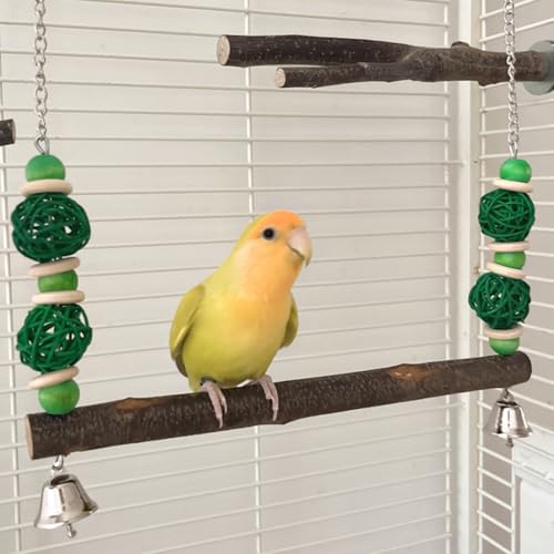 Bird Swing Conure Toys, Parrot Climbing Hammock for Parakeet, Lovebird, Budgie, Cockatiel, Conure, Small Birds - color: GreenRattan