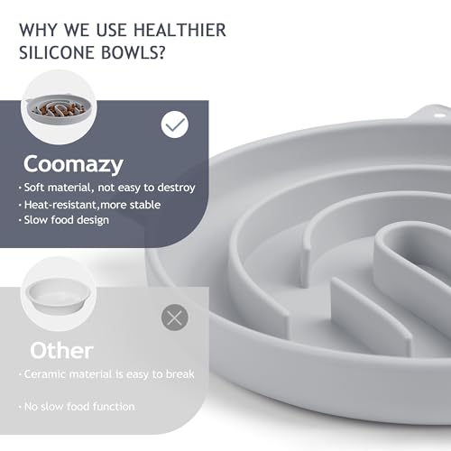 Coomazy Slow Feeder Cat Bowl Silicone Pet Puzzle Feeder for Slow Eating - color: Gray