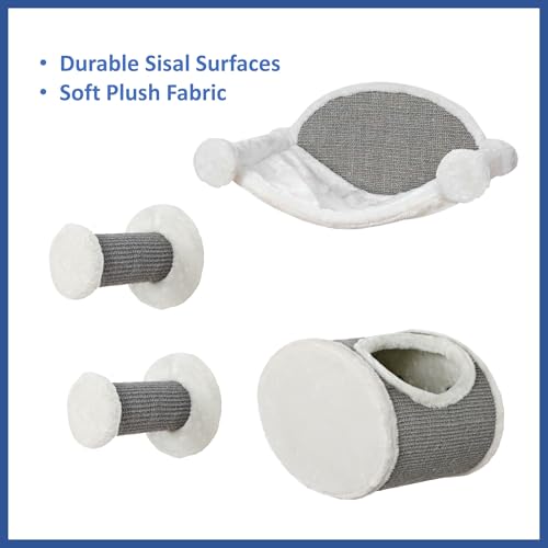 Trixie Wall Mounted Cat Lounge Set with Hammock & Condo – Climbing Shelves with Plush Condos & Sisal Steps – Wall-Mounted Cat Furniture for Scratching & Lounging – Gray, 18.75 x 11 x 11.25 in - color: Gray
