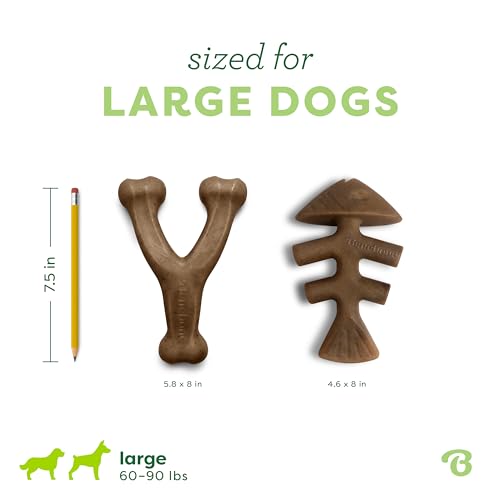 Benebone 2-pack Fishbone/Wishbone Durable Dog Chew Toys, Dog Bones, Large - size: Large, style: Fishbone/Wishbone