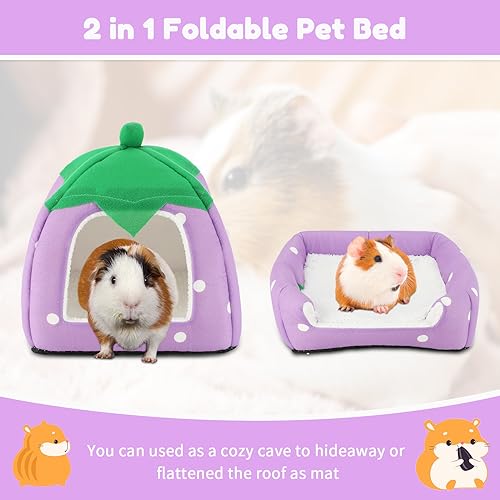 BWOGUE Guinea Pig Bed Hideout, Washable Hamster Cave for Small Animals - color: Strawberry Purple