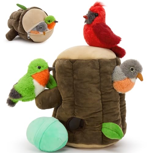 Bird Stuffed Animal Set, Treehouse Plush with 3 Birds & Egg, 12" - style: Bird Treehouse