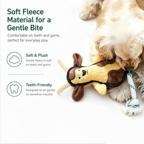 Green Sheep Squeaky Plush Dog Toy, Interactive Rope Toy with Recycled Materials for Tug, Fetch and Play, Medium to Large Dogs, Chew Toy, Goat - color: Goat