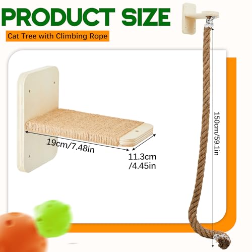 Weysat 2" x 4.92 ft Cat Climbing Rope with 2 Platform, Wood, Regular - color: Wood, style: Classic