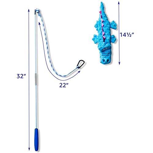 Pet Fit For Life Flirt Pole for Dogs - Extra Long 31" Dog Teaser Wand with Plush Alligator Squeaky Attachment | Promotes Animal Health & Fitness, Made w/Soft & Durable Materials | Gift - style: Alligator Wand (Attachment is Interchangeable)