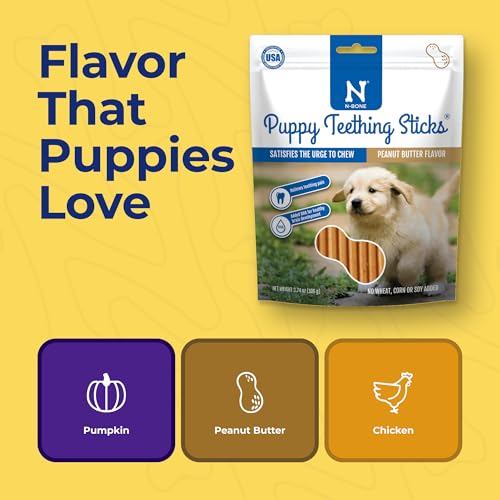 N-Bone Puppy Teething Sticks Variety Pack, Chicken & Pumpkin & Peanut Butter Flavor, 3.74 Ounce (Pack of 6) - size: 11.22 Ounce (Pack of 6)