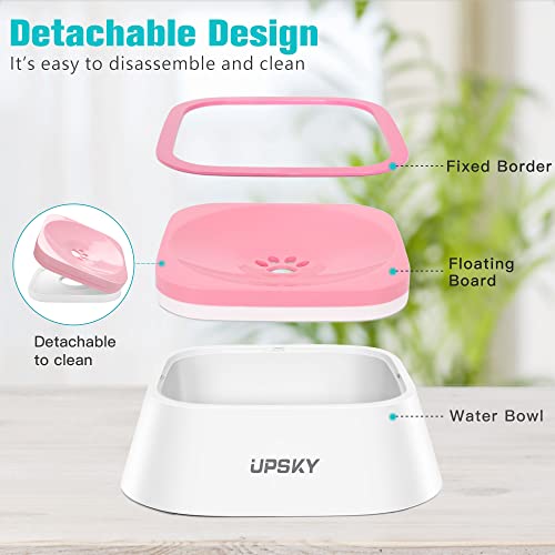 UPSKY 35oz No-Spill Pet Water Bowl, Slow Water Feeder for Dogs and Cats - color: Pink