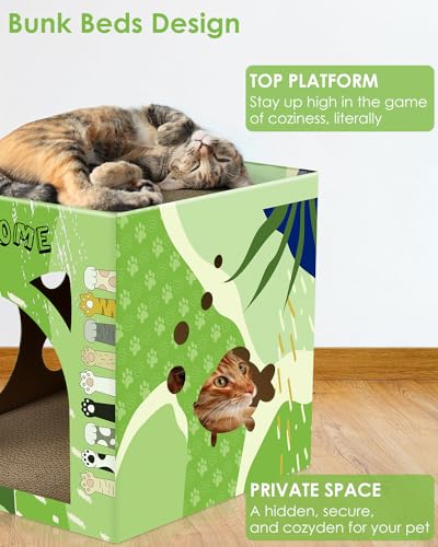 Bissap Cat Cardboard House, Large Thickened Play House with 2 Story Scratch Pads Bed Scratching Lounge for Indoor Cats Kittens Breathable Cube Shelter Corrugated Scratcher Box Toy - style: 1 PCS