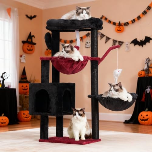 Heybly Cat Tree, 40" Tower with All-Sisal Wrapped Scratching Post HCT006SBR - color: Black and Red, size: 39.4 inch
