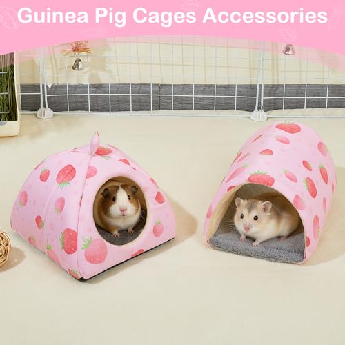 Bienbee Guinea Pig Hideout, 2 Piece Washable Set for Small Animals Small - color: Pink Strawberry, size: Small(7.3"L x 7.3"W x 6.7"H)