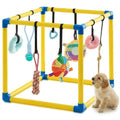 Soulchen Puppy Play Gym with 8 Hanging Toys, Small Dogs Enrichment Interactive Toys 16.5 Inch Pets Indoor Jungle Gym PVC Frame with Bungee Straps Enrichment Activity Center