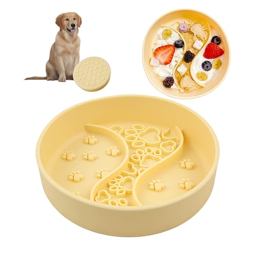 Lervynxi- Slow Feeder Dog Bowl with Non-Slip Suction Base, 7.5 * 1.8 Inch Non-Skid Pet Food Dish for Cats & Dogs, Large Capacity Puzzle Bowl for Dry/Wet Food to Extend The Mealtime, Dishwasher Safe