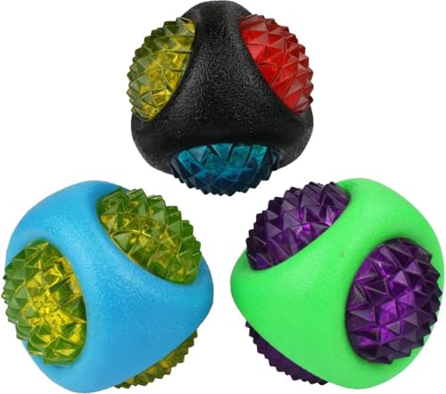 Dog Dental Lighted Translucent Rubber Diamond Balls 3 inch Small to Medium Canines (Black) - color: Black