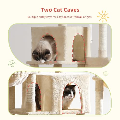 Hey-brother Cat Tree Tower with Stable Extended Base, 3 Platforms, MPJ038M - color: Beige