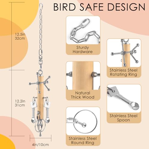 KATUMO Bird Toys, Parrot Pull Spoons, Spinning Toys for Small to Large Parrots - color: Yellow+Silvery