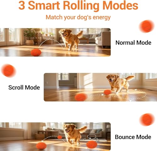 Smart Interactive Dog Toy, Pet Automatic Moving Bouncing Ball, Chew-Proof E-TPU Shell Active Rolling Ball for Medium and Large Dogs (Orange)