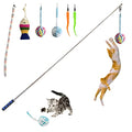 Retractable Cat Wand, 7 Pack Super Long 55.1" Wand Toy with Ball of Yarn, Feather Teasers - Interactive Indoor Cat Toys for Kittens & Cats