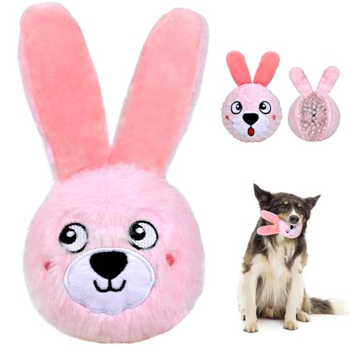 Fida Squeaky Dog Toys for Aggressive Chewers, 3 in 1, Tough Dog Ball - color: Pink Bunny