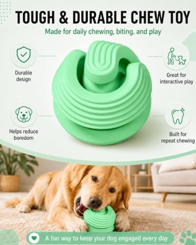 Dog Ball for Aggressive Chewers, Natural Rubber Durable Treat Dispensing Dog Toy Ball with Peanut Butter Grooves, Interactive Dog Food Ball for Medium Large Dogs,Green - color: Green