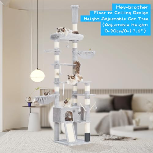Hey-brother Cat Tree Tower, Adjustable Height, Floor to Ceiling, MPJ091W - color: Light Gray
