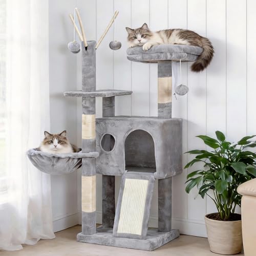 Hey-brother Cat Tree Tower with Removable Toys, Scratching Posts, MPJ008SW - color: Light Gray