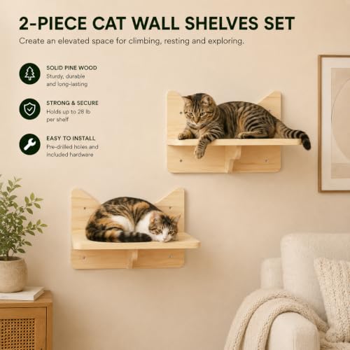 Cat Wall Shelves, 2-Piece Cat Wall Step for Large Cats - size: 2 pcs