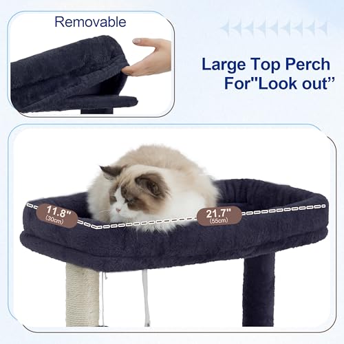 Gitelsnour Cat Tree, Cat Tower with Sturdy Steel Tube, Large Perch GCT024G - color: Smoky gray, size: 70.5 inches