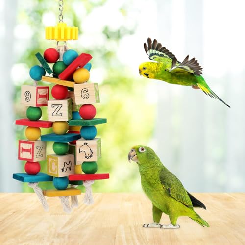 Rypet Hanging Parrot Toys, Wood Rope Chew Blocks for Cockatiels Amazon - color: Colorful3