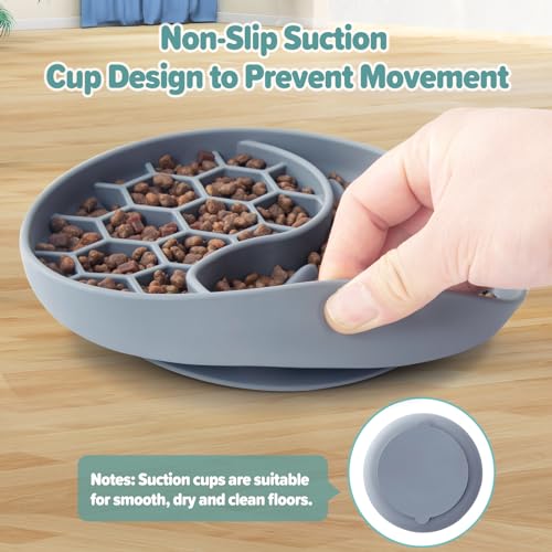Slow Feeder Dog Bowl, Pet Puzzle Dish w/Suction Cup, Small Medium - color: Blue