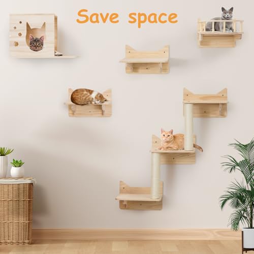 Cat Wall Shelves, 9-Piece Cat Wall Furniture with Sisal Mats - size: 10 pcs