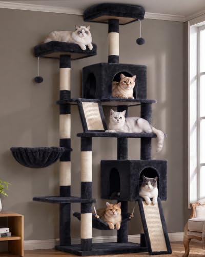 Gitelsnour Cat Tree, 71'' Tower for Large Cat with Scratching Post, GCT032G - color: Smoky gray, size: 71 inches